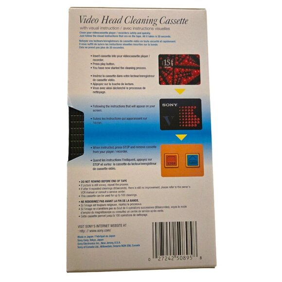 Sony VHS/SVHS Video Head‎ Cleaner On Screen Aud/Vid Instructions 99/100 Left - Picture 2 of 6